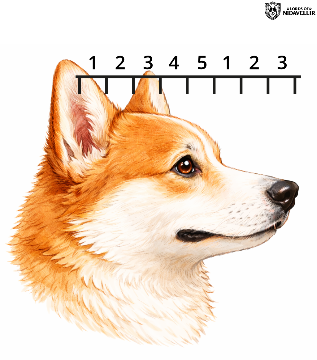 Prawidłowe proporcje głowy Welsh Corgi Pembroke – profil
